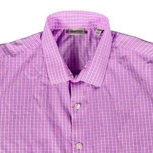 Kenneth Cole Reaction Sz L Slim-Fit Flex Performance Stretch Check Dress Shirt